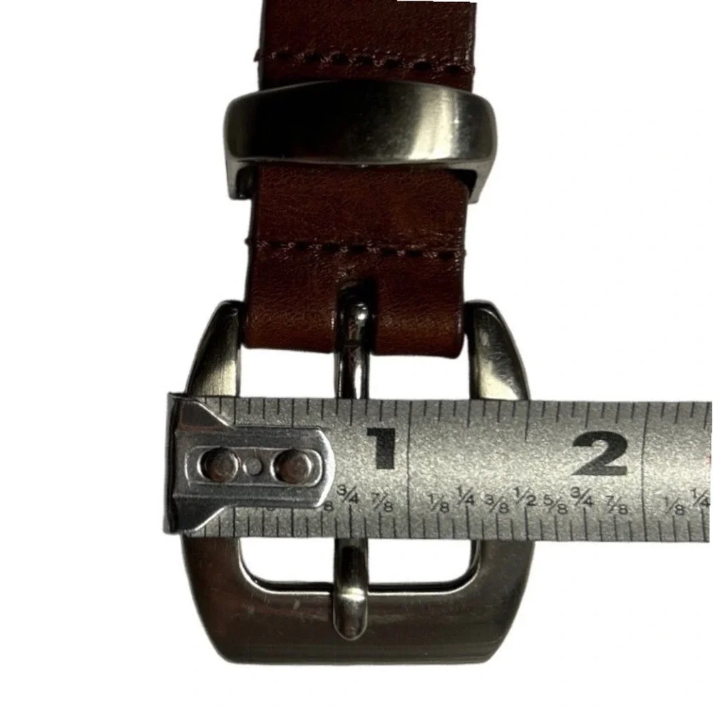 Relativity Brown Genuine Leather Belt Silver Buckle Metal Tip Large (30
